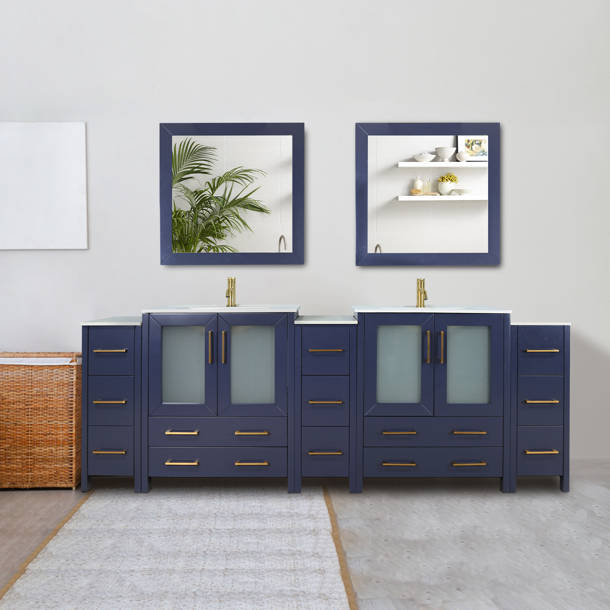 Wade Logan® Karson 96'' Double Bathroom Vanity with Engineered Marble ...